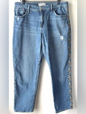 Knox Rose Distressed Crop Jeans with Colorful Chevron Side Trim